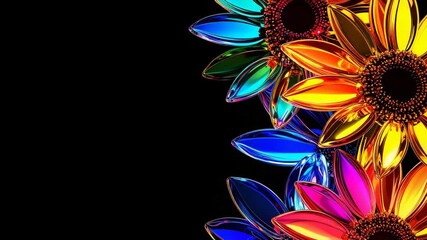 Poster - Vibrant bunch of colorful flowers displayed against a deep black background for contrast
