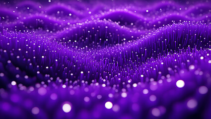 Poster - Purple waves undulate across a digital landscape, with white glowing elements scattered throughout. The composition creates a mesmerizing atmosphere, emphasizing depth and movement