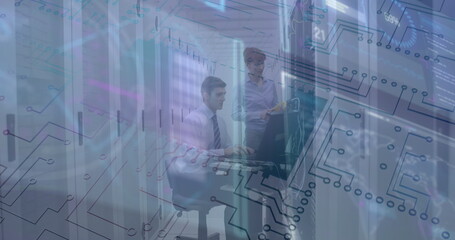 Poster - Image of data processing over two caucasian business people