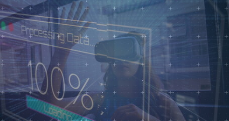 Poster - Image of data processing over women using vr headset