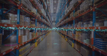 Poster - Image of financial graphs over warehouse