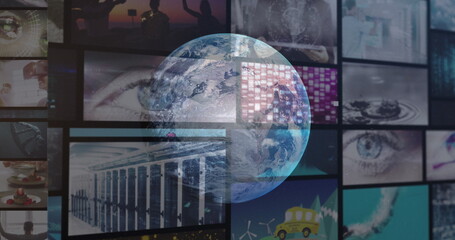 Poster - Image of data processing and digital screens over globe
