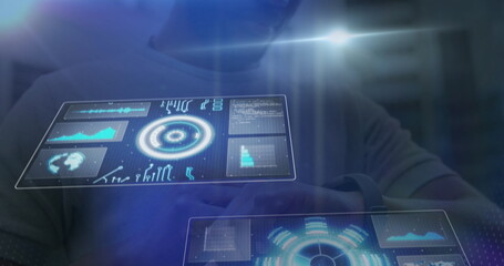 Poster - Image of data processing over businessman using smartwatch