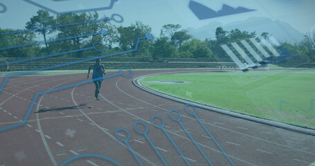 Poster - Image of digital interface over african american men with physical disability running