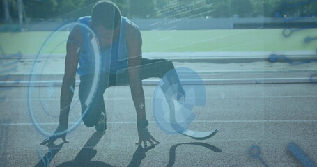 Poster - Image of digital interface over african american men with physical disability running