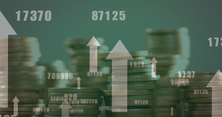 Poster - Image of arrows and numbers over stack of coins