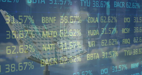 Poster - Image of financial data and graphs over solar panels