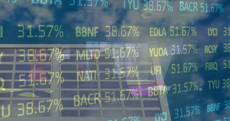Poster - Image of financial data and graphs over solar panels
