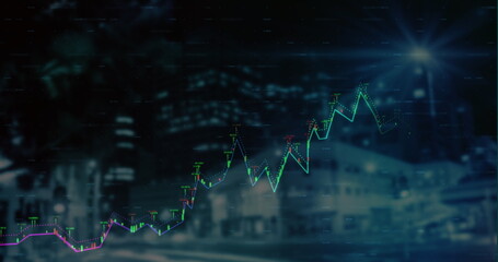 Poster - image of data processing over cityscape