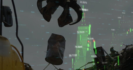 Poster - Image of financial graphs and data over junkyard