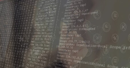 Leinwandbilder - Image of falling icons over data processing on dark background