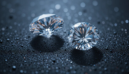 Poster - Two exquisite diamonds exhibit exceptional sparkle and clarity on a dark, textured surface, capturing light beautifully in a luxurious atmosphere