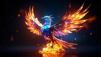 Poster - Majestic phoenix bird with fiery wings rising against a blazing background of flames and fire