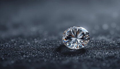 Poster - A diamond with a brilliant cut sits elegantly on a black velvet surface. The soft lighting highlights its facets, creating a captivating sparkle and reflecting colors