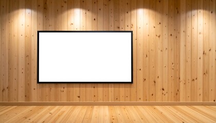 Poster - Blank screen on wood wall background.