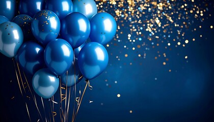 Poster - Blue Balloons with gold confetti.