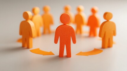 Poster - A group of orange people representing people-centric leadership concept with emphasis on centralized support and engagement
