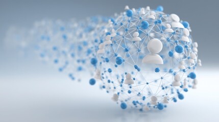 Poster - Molecule with blue and white spheres representing remote work strategy and user interaction with technology
