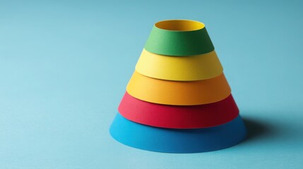 Poster - Stack of colorful paper cones demonstrating sales funnel icon concept representing customer journey and engagement