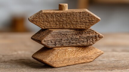 Poster - Stack of wooden blocks representing strategic alignment with arrows converging to illustrate direction and goals