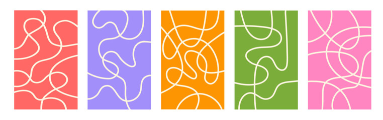 Poster - Abstract set vertical backgrounds with dynamic linear waves. Trendy vector illustration in style retro 70s, 80s	