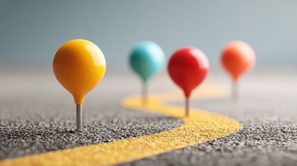 Poster - A row of colorful pins placed along a road representing strategic planning and milestones in project development journey