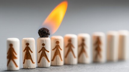 Poster - Burning match passed between a group of people symbolizing the torch of succession planning and leadership transition concept