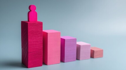 Poster - Individual standing on a bar chart demonstrating progress through stages in a talent maturity model framework