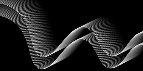 Poster - Abstract glowing wave lines on black background. Dynamic wave pattern. Modern flowing wavy lines. Futuristic technology concept. Suit for banner, poster, cover, brochure