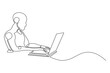 © NVLvibes - Continuous one line drawing of Robot humanoid use laptop. Single line drawing illustration of Humanoid robot use a laptop. 4th industrial revolution concept vector art. Doodle line illustration.