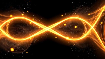 Poster - Dynamic orange light forms an infinity symbol against a deep, contrasting black background.