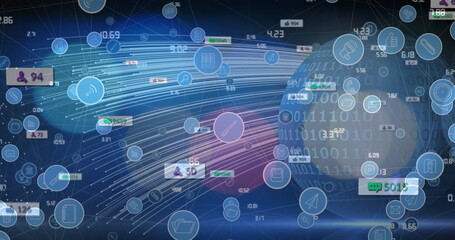 Poster - image of network of connections with icons over data processing