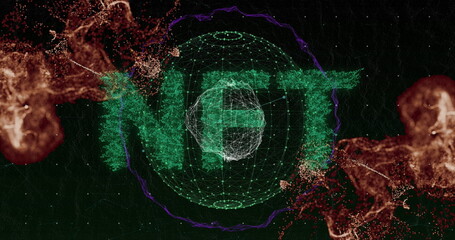 Leinwandbilder - Image of connections, waves and nft on black background