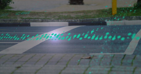 Poster - Multiple changing numbers and data processing over time-lapse of city traffic