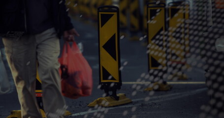 Poster - image of data processing and globe over diverse people walking on street