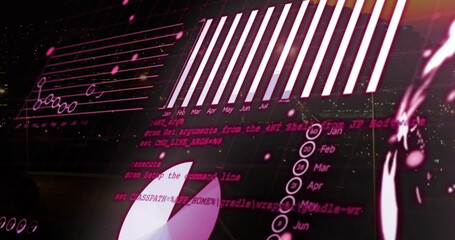 Poster - image of statistical data processing against aerial view of city traffic at night
