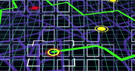 Poster - Image of squares over city map on black background