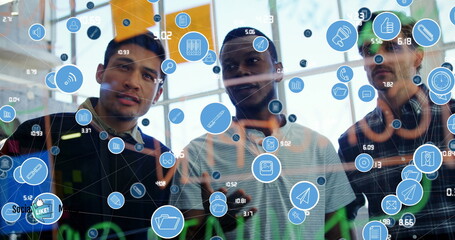 Aufkleber - Image of network of connections over diverse people at office
