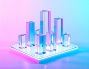 Poster - Neon Glass Cityscape Abstract Cubes, Pink, Blue, Light, Design, Minimalist, Modern, Geometric, Archi