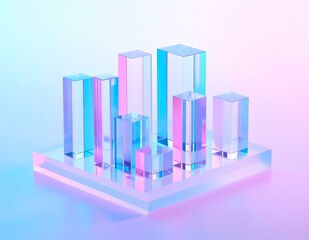 Poster - Abstract Glass Blocks Neon Cityscape Minimalist Pastel Design