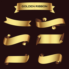 Wall Mural - Set of gold ribbon banners template design. Luxury ribbons isolated on black background. vector	
