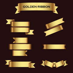 Poster - Set of gold ribbon banners template design. Luxury ribbons isolated on black background. vector	