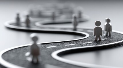 Poster - Group of people walking together on a road symbolizing team success and milestones on a shared journey