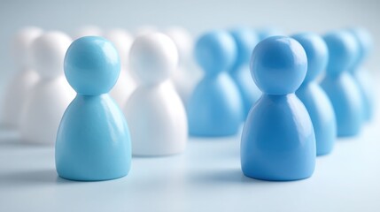 Poster - Abstract representation of team synergy with blue and white figures illustrating unity and cooperation concept