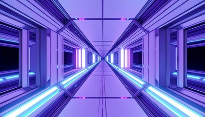 Poster - Futuristic corridor with neon lights.