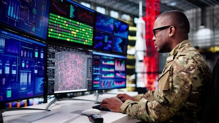 Leinwandbilder - Military Center. Man At Strategic Rocket Facility