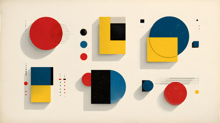 Poster - geometric abstract art: a vibrant composition of red, yellow, blue and black geometric shapes and ci