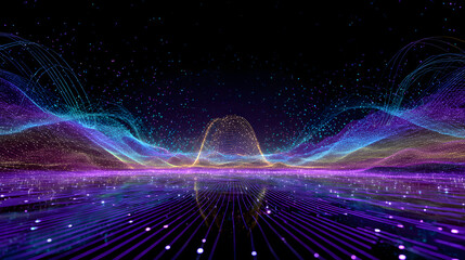 Fototapete - Abstract Sound Wave: A vibrant visualization of sound waves dances across a digital canvas.  The digital artwork celebrates the beauty of technology.