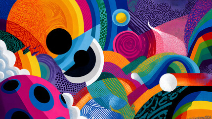 Poster - chromatic tapestry: an explosion of vibrant hues and playful forms intertwines in a dynamic and visu
