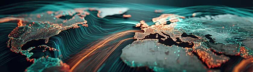 Poster - Global energy crisis and crude market forecast with inflation trends concept. Abstract representation of global data flow and connectivity.
